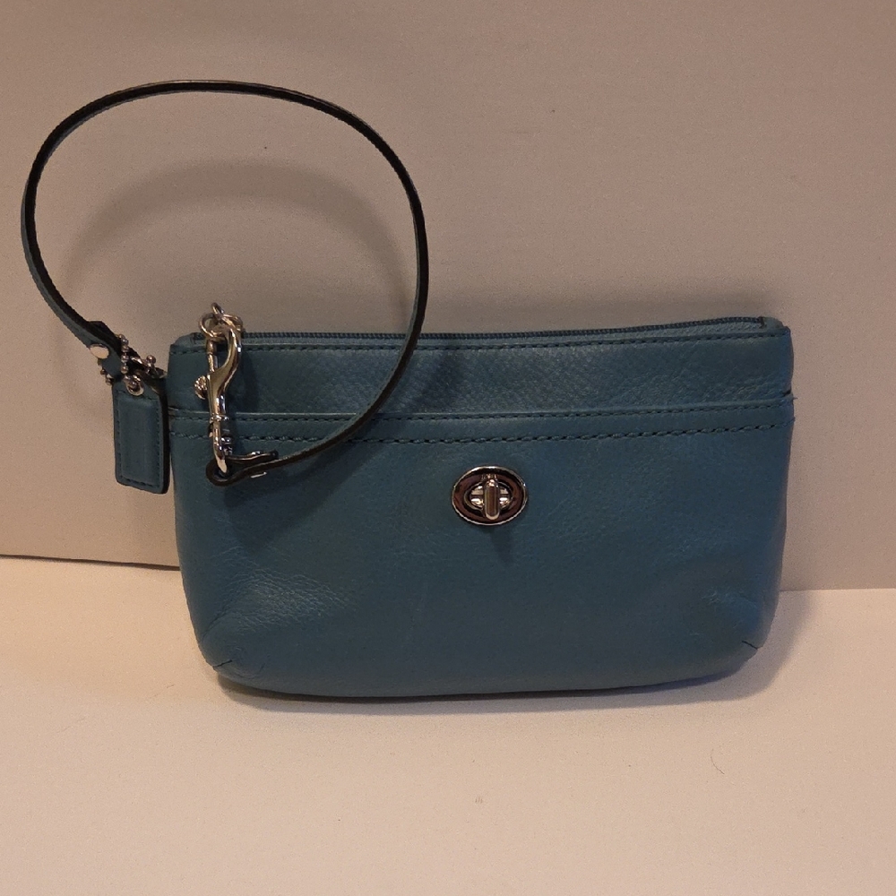 Coach Teal Leather Wristlet